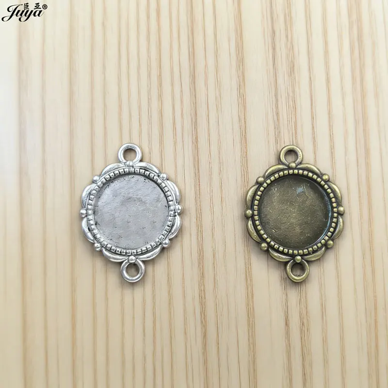JUYA 10 sztuk/partia Fit 14mm okrągły Cameo Cabochon ustawienie złącze ze stopu dla wisiorek bransoletka akcesoria do wyrobu biżuterii AD0112