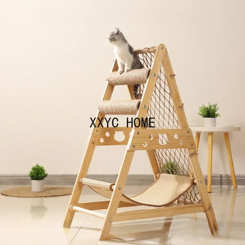 New Large Size Pet Climbing Net Cat Climbing Frame Wooden Cat Nest,Cat Rack for Multiple Cats,Multifunctional Cat Toy