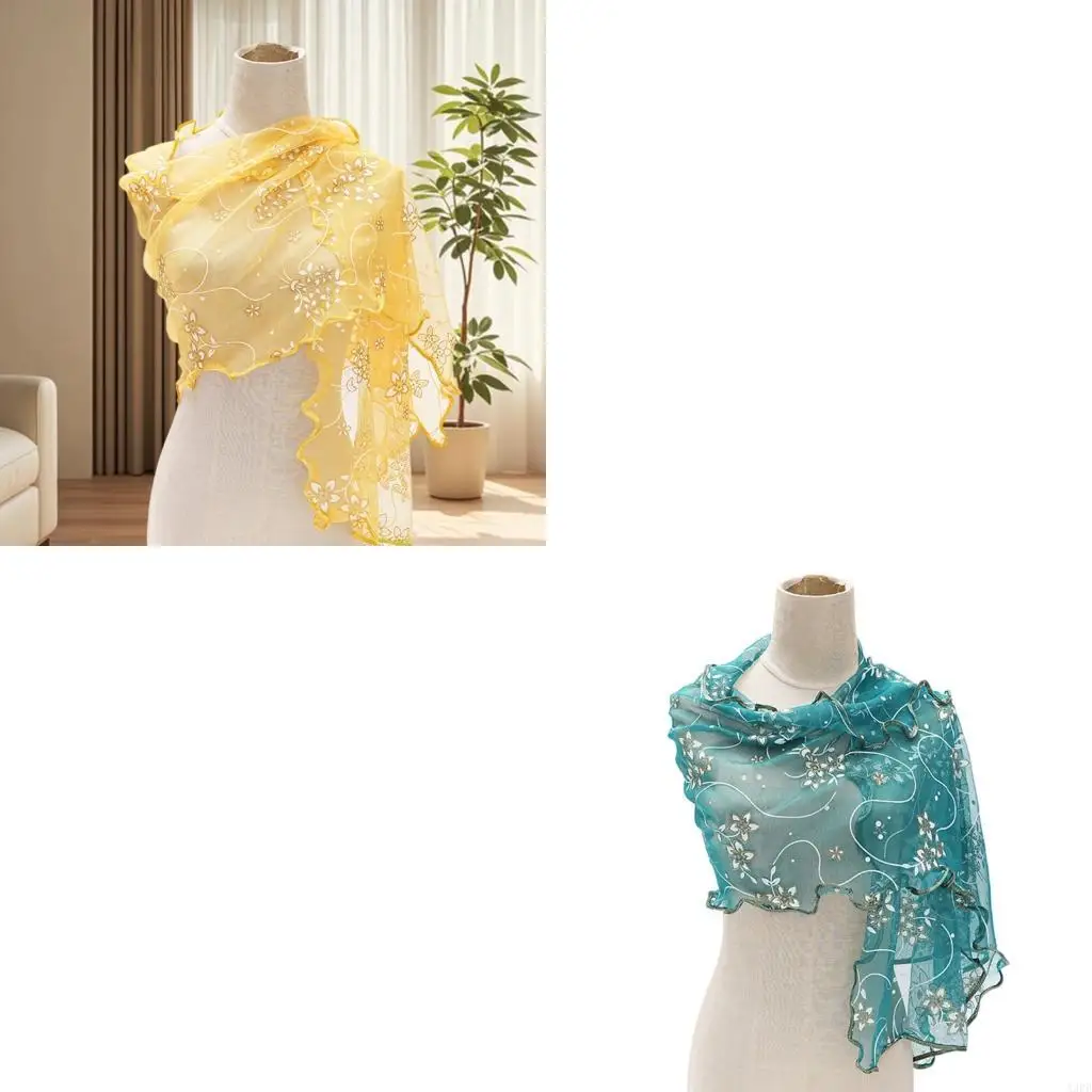 

Floral Pattern Scarf Breathable Silk Feel Wrap Stylish Women Gift Bridal Accessory