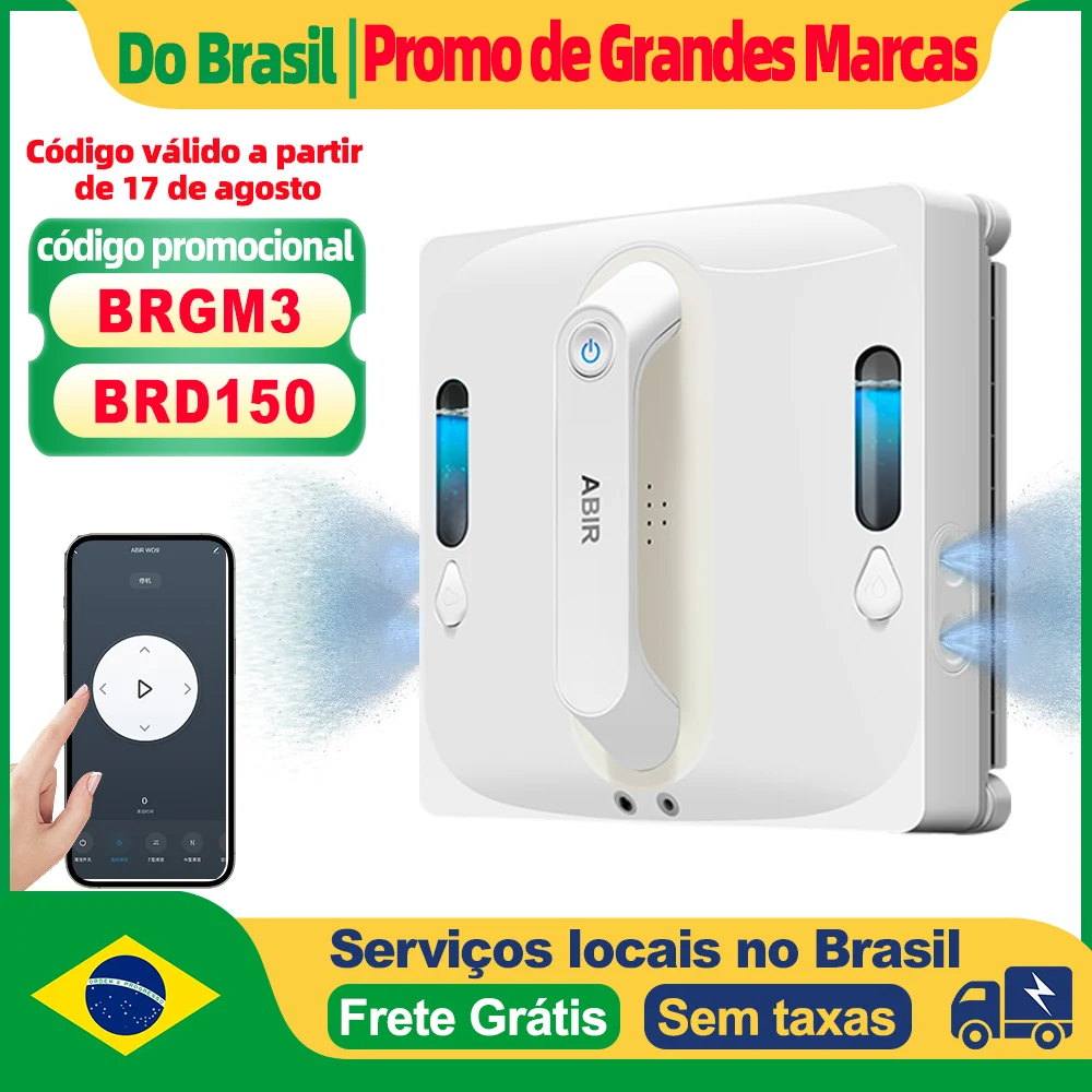 Robô de limpeza de janelas ABIR WD9, spray de água de 4 vias, tecnologia de raspador flutuante, sensor laser, sucção a vácuo de 9000PA, memória inteligente
