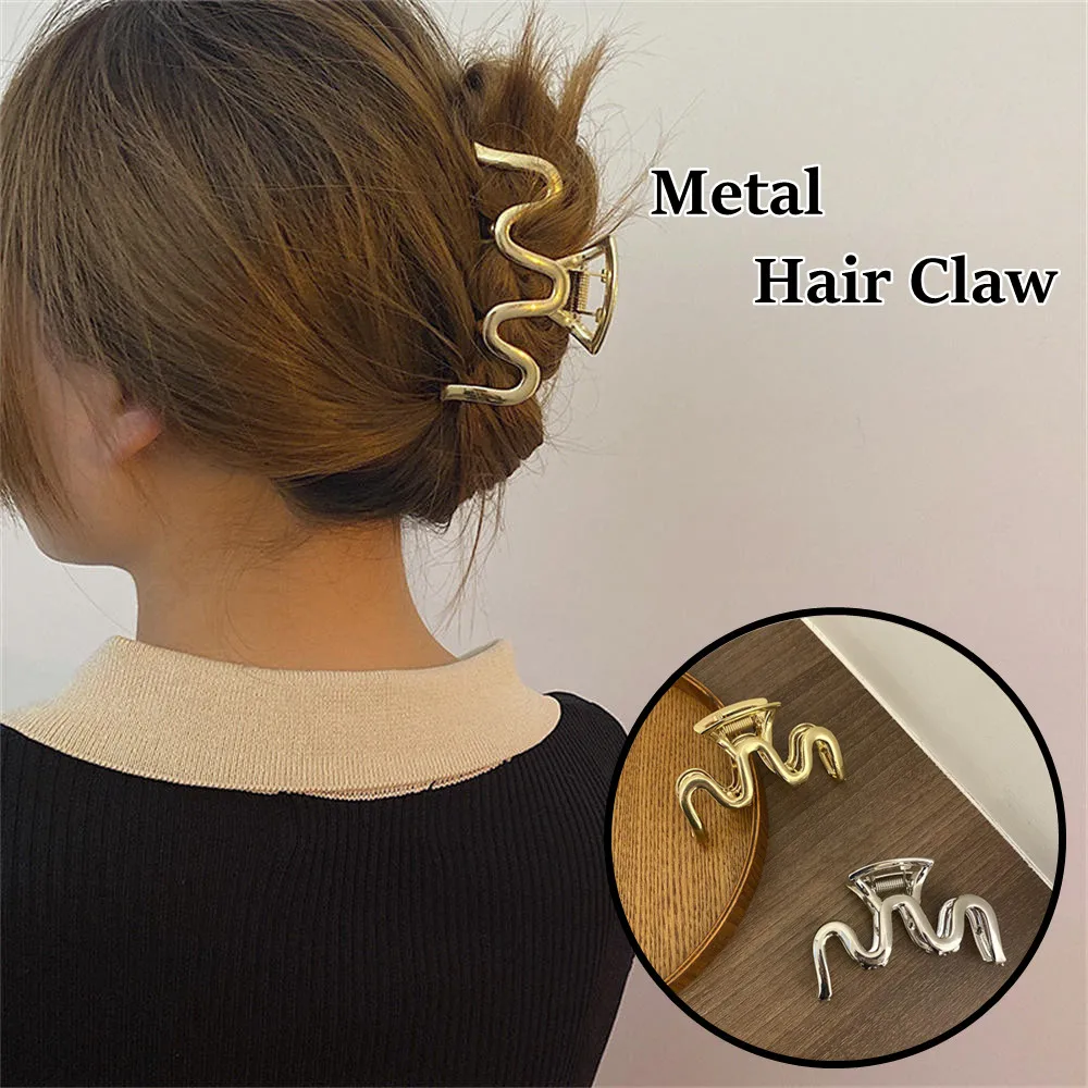 Pince à cheveux géométrique en métal coréen pour femmes, barrettes crabe, pince à cheveux vague élégante, épingle à cheveux évidée, vêtements de sauna, accessoires pour cheveux pour filles