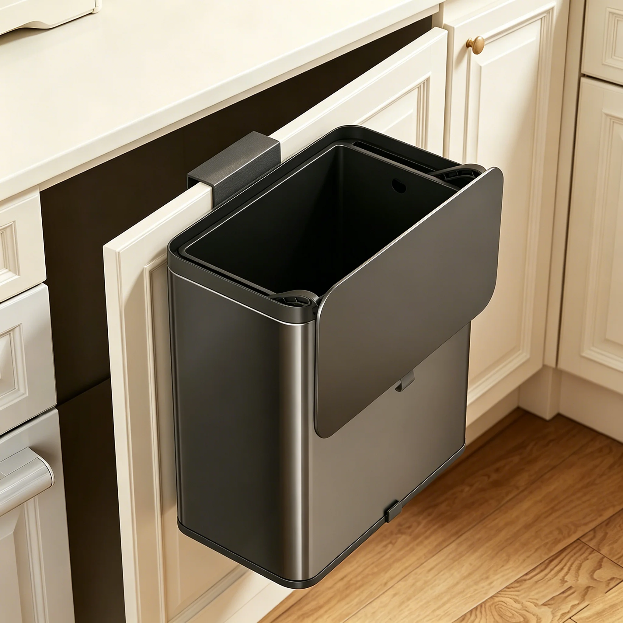 Stainless Steel Kitchen Trash Can Wall-Mounted High Aesthetic Value New 2026 with Lid Toilet No Need to Bend over Cabinet Doo...