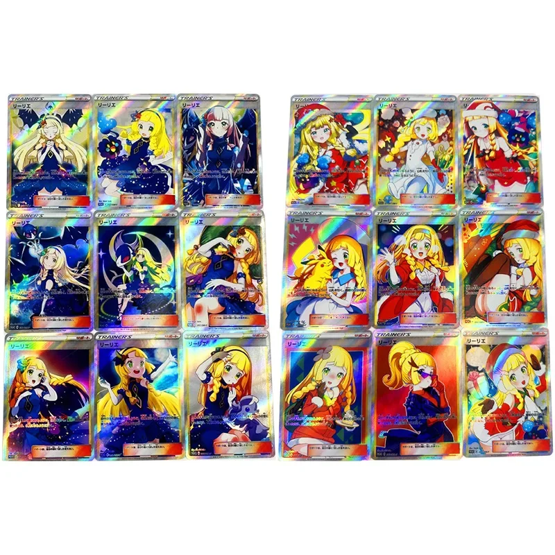 18Pcs/set Pokemon Flash Cards Pokemon Trainer Lillie Kawaii Anime Girl Game Collection Cards Toys Birthday Xmas Gift for Kids