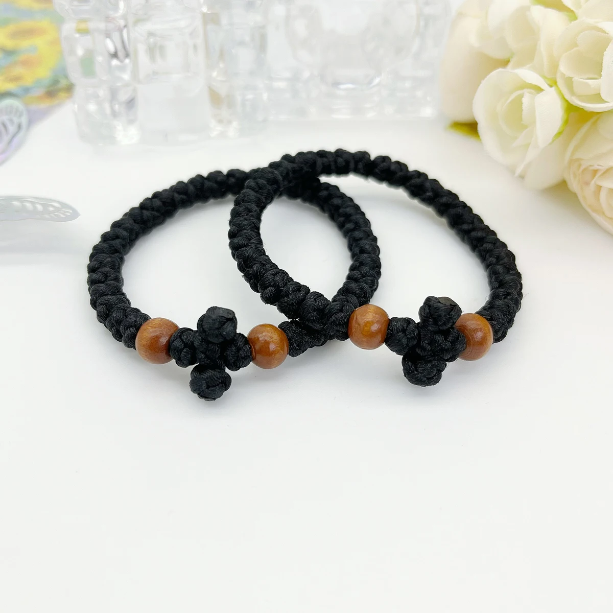 1 Piece Set Of Black Woven Cross Wooden Bead Adjustable Bracelet Eastern Orthodox Prayer Bracelet Accessories For Men and Women