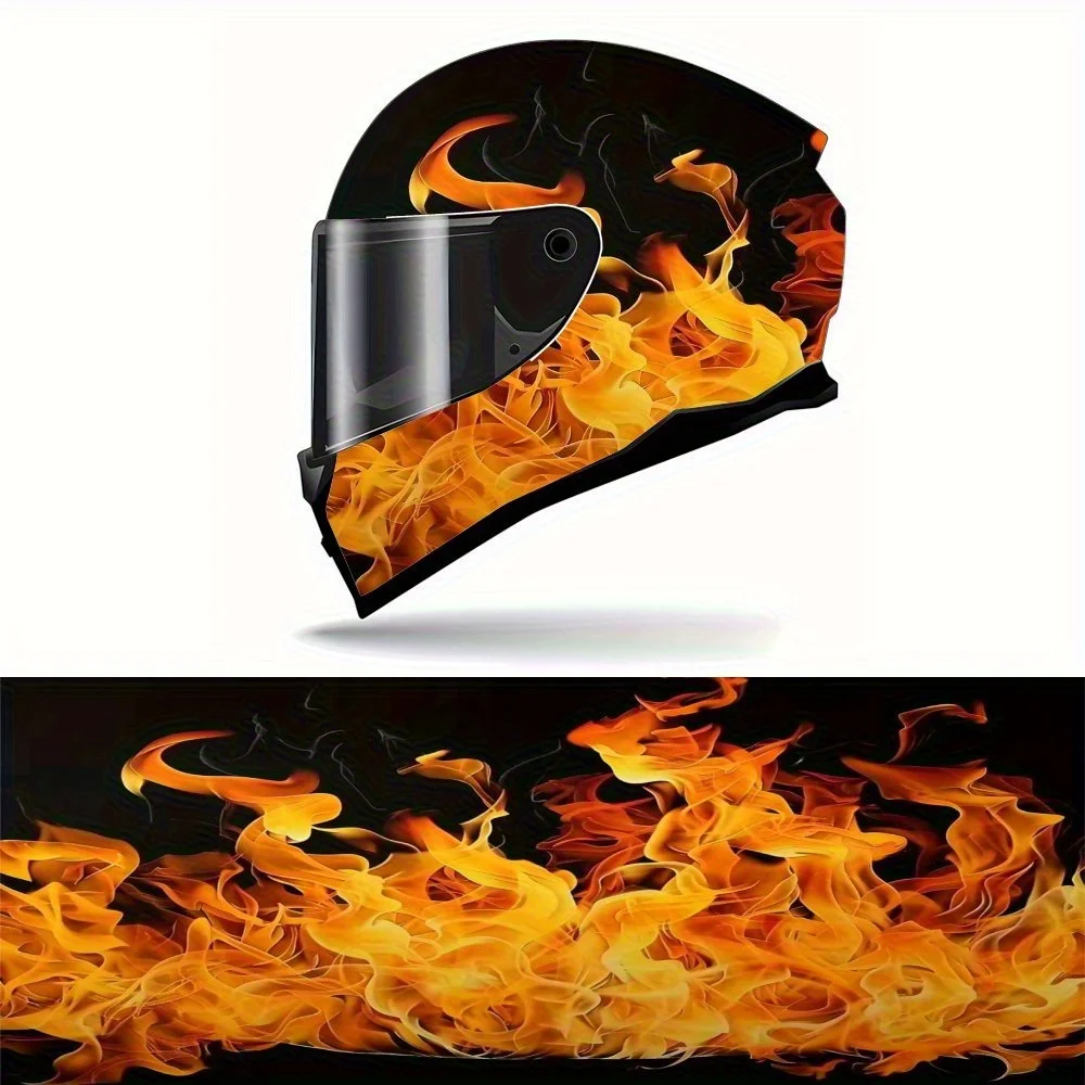 

Orange Flame Full Face Helmet Vinyl Wrap Sticker - Durable PVC Artistic Graphic Decal，Waterproof & Scratch-resistant，Motorcycle