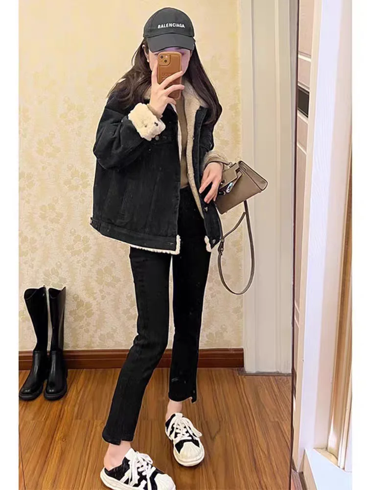

Denim Coats For Girl Fur Plush Womens Fall Slim Fit Preppy Style City Commuting Comfort Retention Anti-Odor Fuzzy Corduroy Daily