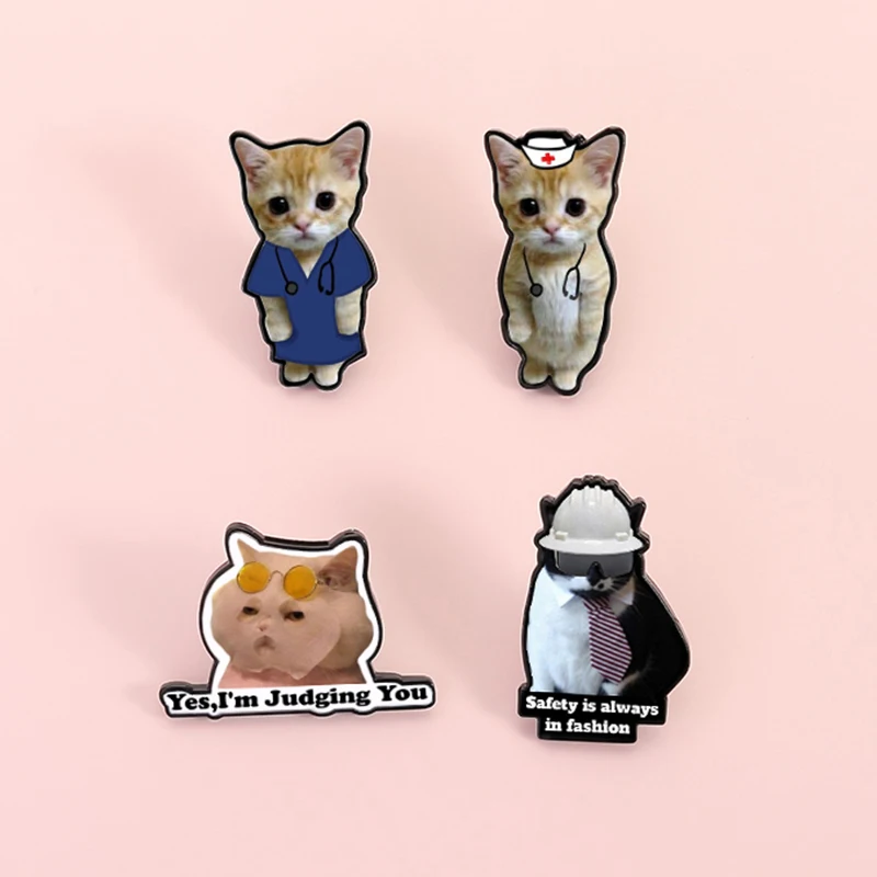 Funny Cat Expressions Enamel Pins Happy Banana Cat Maxwell Cat Dissociating Zoning Out Cat Brooches Lapel Badge Jewelry Gifts
