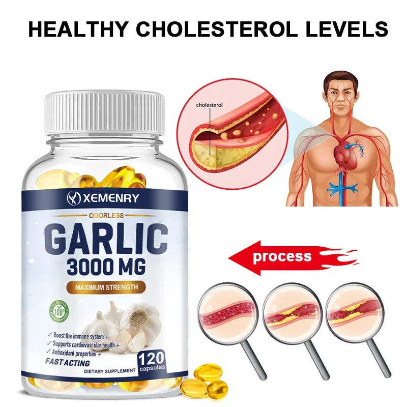 Garlic Supplement - Balances Cholesterol, Good for Heart Health, for Immune and Cardiovascular, Cholesterol Health