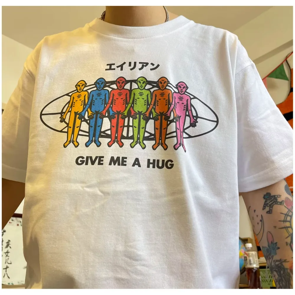 2026 New Streetwear Men Women Short Sleeve T Shirt, Playful Alien UFO Slogan Graphic Crew Neck Casual Tops
