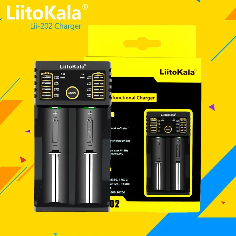 

1-5PCS LiitoKala Lii-202 18650 Charger 1.2V/3.7V/3.2V/3.85V 21700 20700 2665014500 16340 NiMH li-ion battery Smart charger