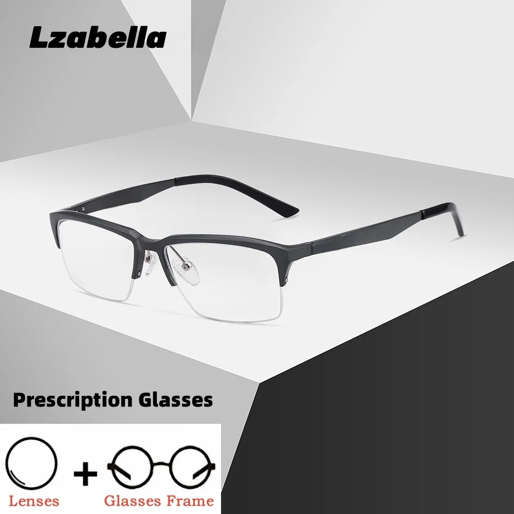 

Lzabella Half-Frame Business Thin Metal Eyeglasses Clear Lenses and Anti-UV Coating Men Square Myopia Optical Prescription 8727