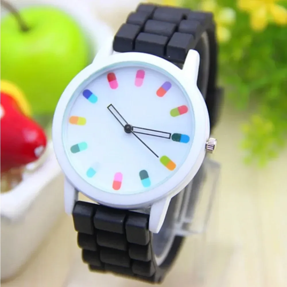 

Silicone Strap Candy Color Watches Student Unisex Large Dial Multicolor Quartz Watch No Scale Simple Clock relojes para damas