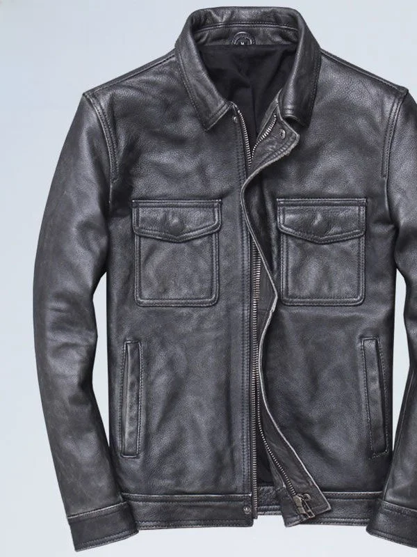 

Винтажная байкерская кожаная куртка, мужская куртка с воротником из натурального меха, хлопковый материал, длинная све, обычная длина, китайское производство