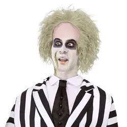 Men Short Messy Green Wig with Spiky Strands Adult Costume Halloween Wig Beetle Juice wig