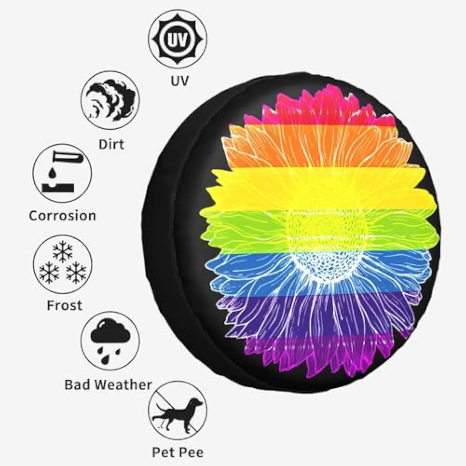 Rainbow Sunflower Spare Tire Cover Waterproof Protector for SUV RV Truck Camper Trailer