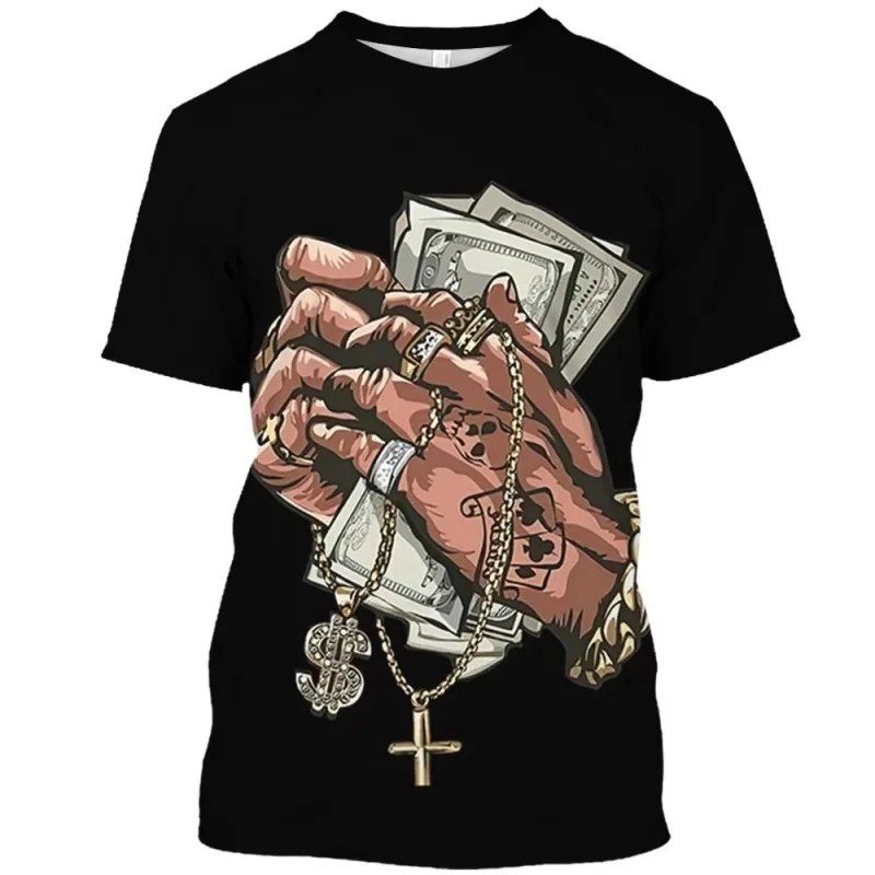 Cool Dollar Cross Pattern T-Shirt For Men Metal Jewelry 3D Printed T Shirts Summer Unisex Loose Tops O-Neck Short Sleeve Tees