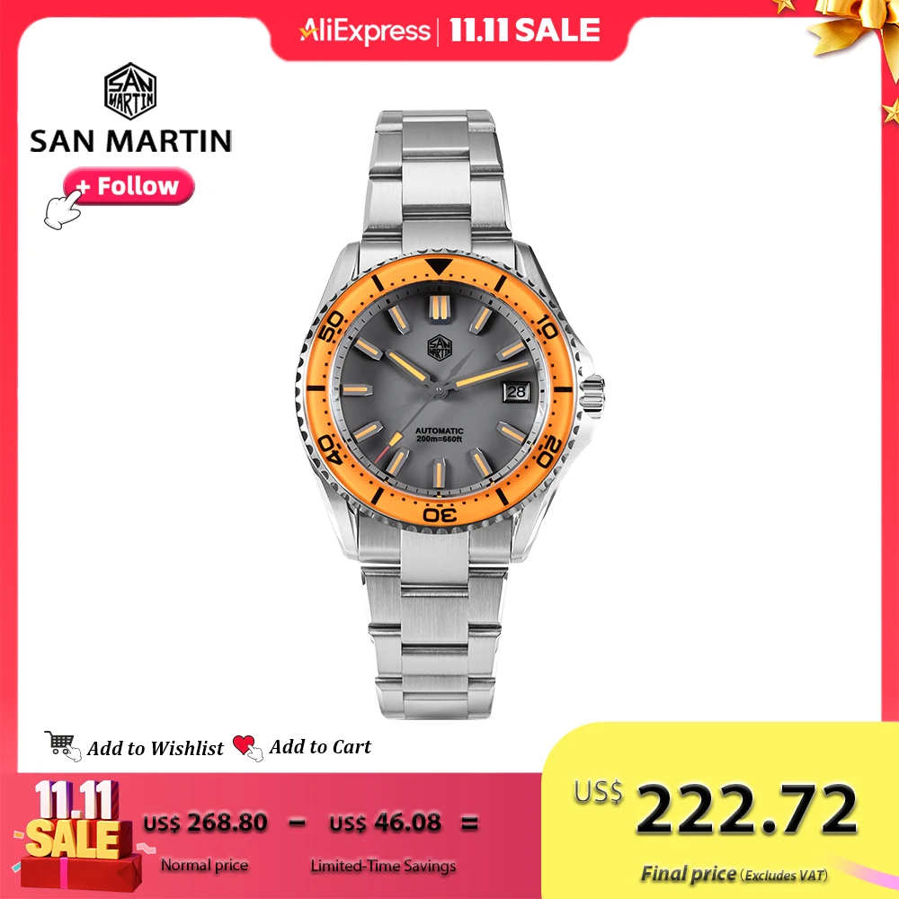 2025 San Martin Watch 39mm Enamel Dial Luminous Stainless Steel Dive NH35 Automatic Waterproof 200m Mechanical Watches SN0129