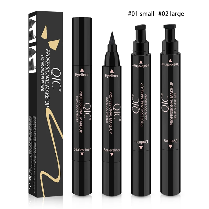 QIC Makeup Eyeliner Stamp Pen Cat Eyes Double-headed Winged Eye Liner Template 2 Sizes Seal Eyeliner Make up Cosmetics Tool Pen