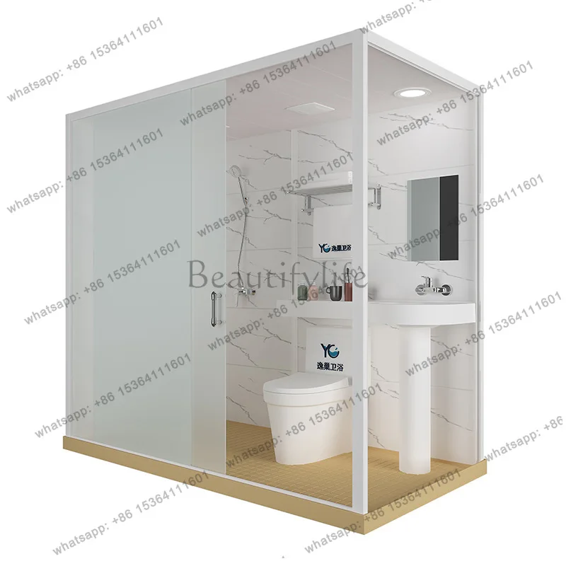 Square shower room, glass partition door, integral bathroom, integrated toilet, hotel integrated shower