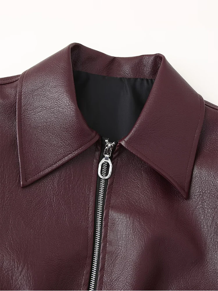 New autumn women\'s clothing European and American style French fashion design solid color square collar leather jacket