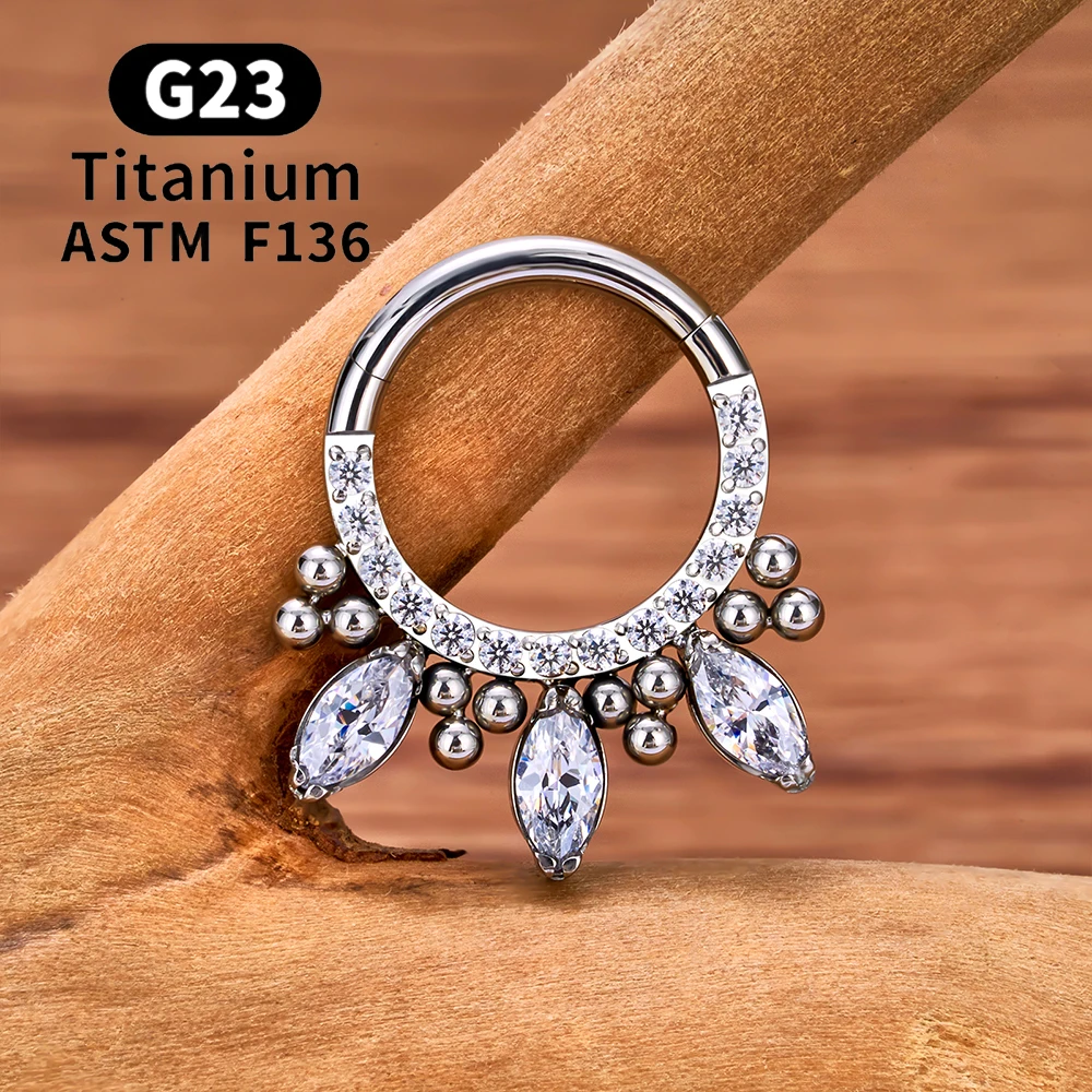 G23 Titanium Piercing Septum Nose Rings Water Drop Fan-Haped 16G CZ Ear Helix Cartilage Conch Tragus Earring Hoops Body Jewelry