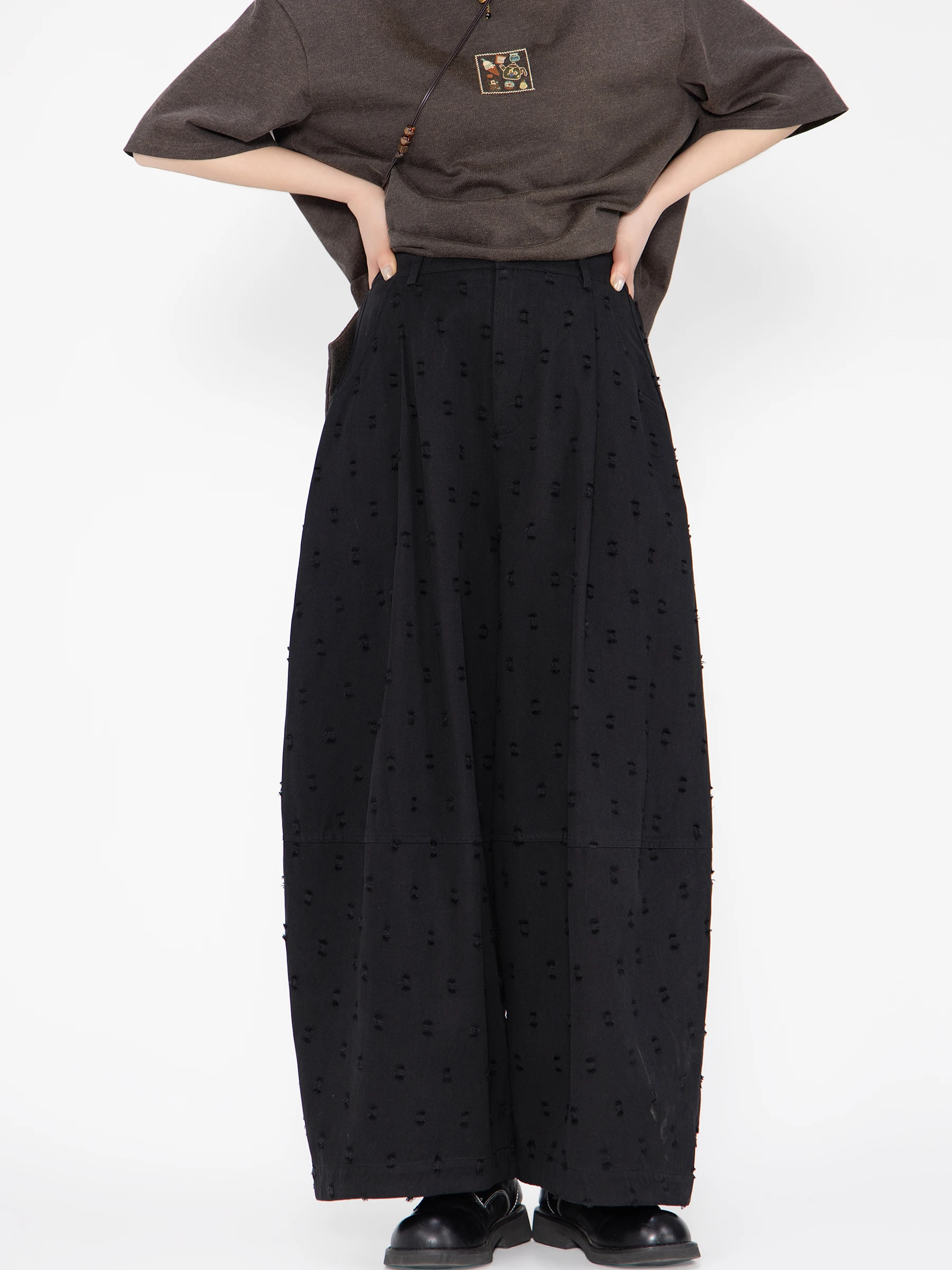 

Bookru Spring 2026 New Sle Bla Polka Dot Furry Wide Leg Pants Women Loose Casual Design High Waist Zipper Cotton Blend