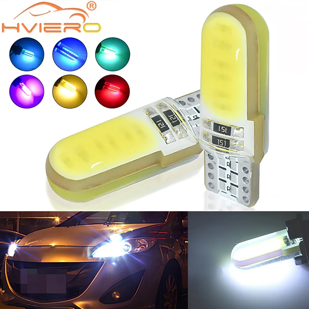 2PCS T10 W5W COB Car LED Silicagel Light Wedge Multiple Colour Tail Led Marker Reading Dome License Plate Lamp Auto Parking Bulb