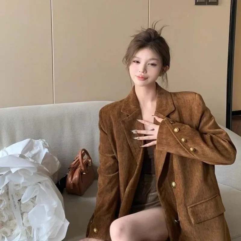 Luxury Vintage Metal Buttons Women Blazer High-end Clothing Spring Autumn Jacket Office Ladies Coat Loose Streetwear New