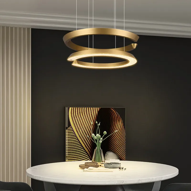for Light Luxury Adjustable Lifting Chandelier Creative Hand Sweep Induction Dining Table Bar Ring Light CE Certified