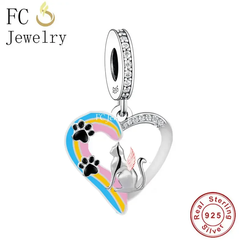 Fit Original Pan Charm bracciale 925 Silver Angel Dog Cat At the Rainbow Bridge Bead per fare Family Memorial Berloque