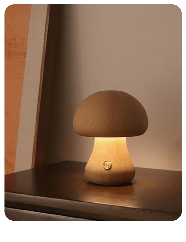 INS LED Night Light With Touch Switch Wooden Cute Mushroom Bedside Table Lamp For Bedroom Childrens Room Sleeping Night Lamps