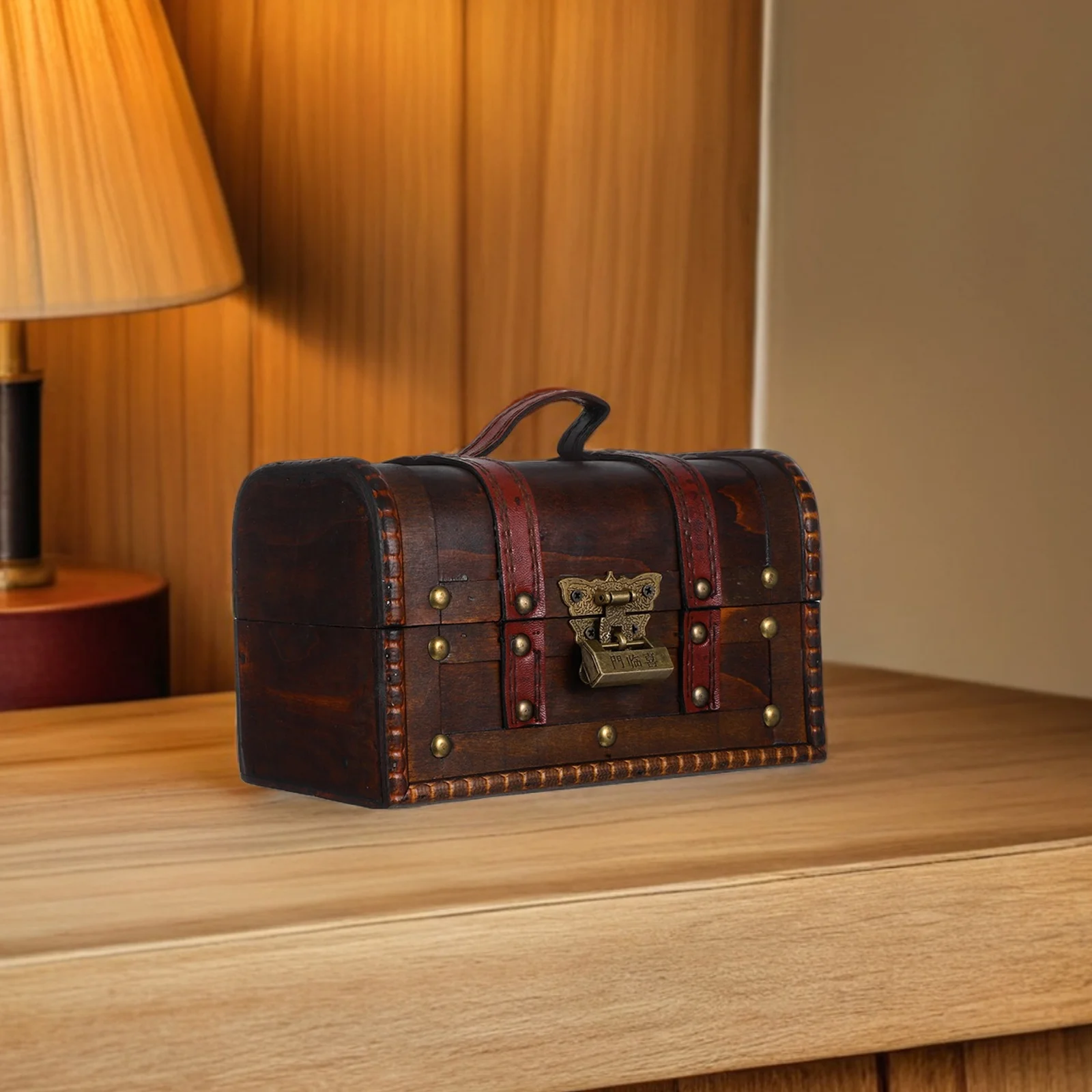 

Pirate Treasure Chest Vintage Wooden Storage Box Lockable Jewelry Case Small Trinket Crate Decorative Keepsake Box Home