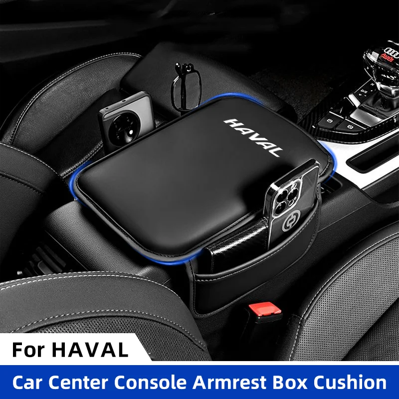 Almofada para descanso de braço de carro com bolso lateral de armazenamento para Haval H1 H2 H6 H9 H7 F7X F7 H2S M6 Auto Center Console Caixa de apoio de braço Almofada de altura