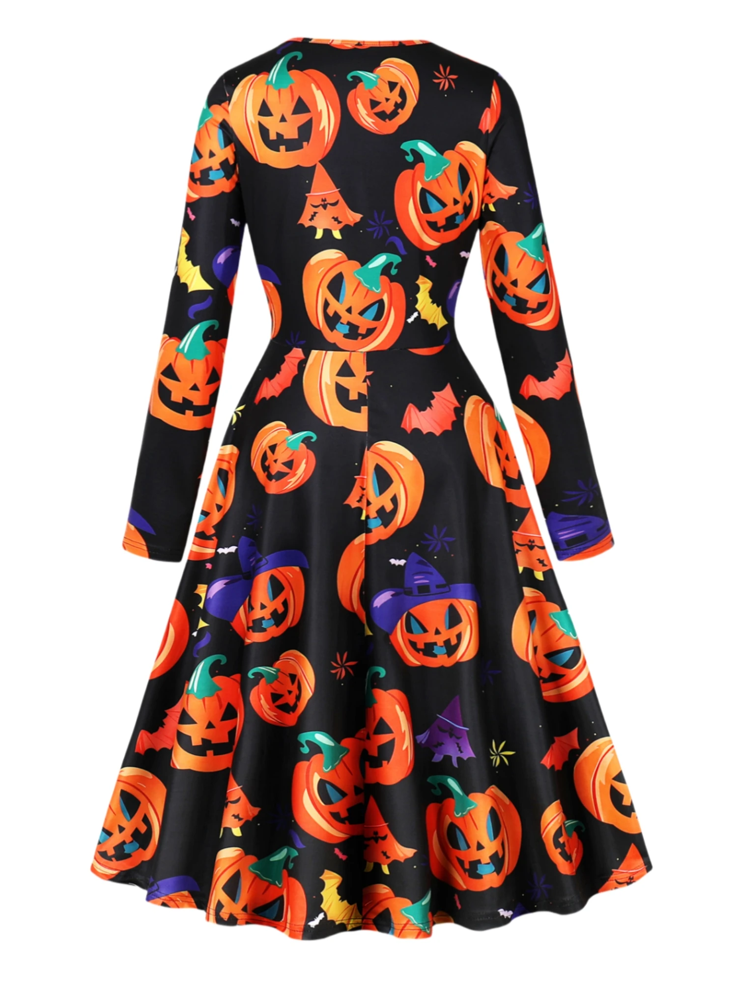 2024 new fun printed Halloween abito a maniche lunghe con temperamento elegante, cintura in vita e abito lungo snellente