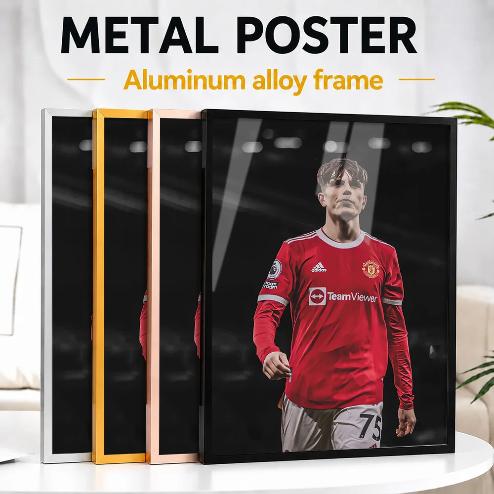 Young Footballer Match Portrait Metal Poster With Aluminum Alloy Frame Personalized Victory Tribute Wall Art Ideal For Studio