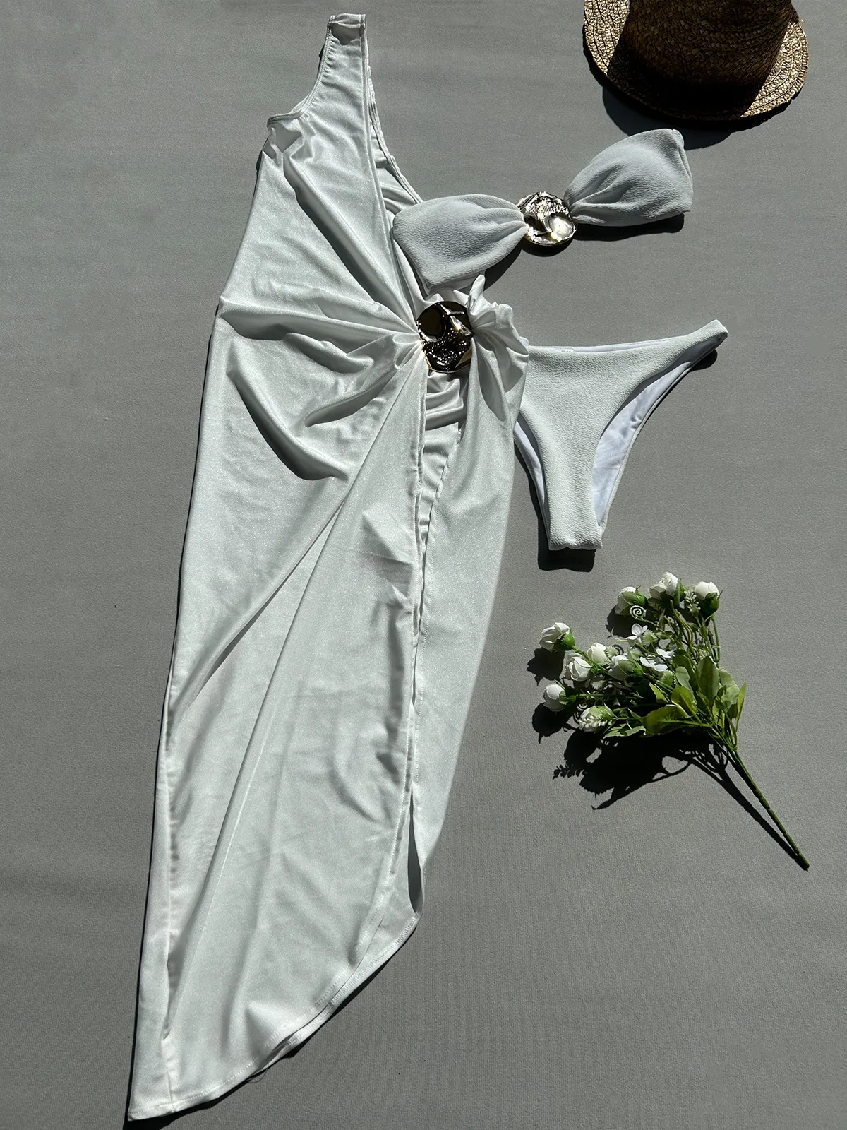 밴도 비키니 3피스 수영복 여성 수영복 2025 여성 비치웨어 수영복 꽃무늬 비키니 세트 스커트 비키니