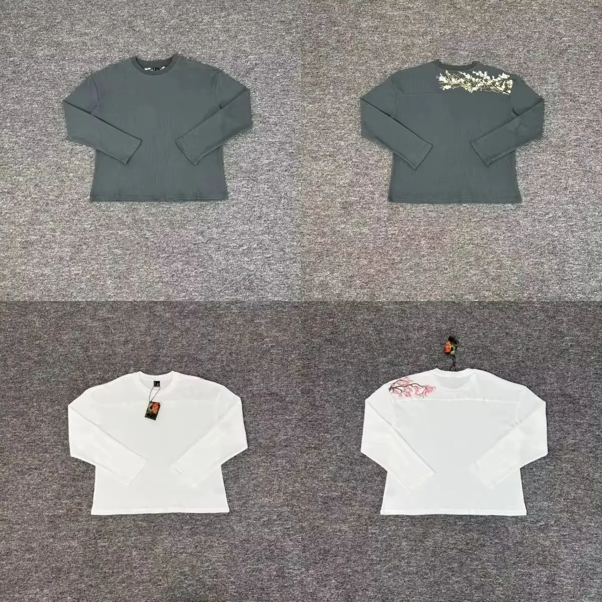 

Derschutze Blossom Waffle Long Sleeve Tee Embroidery Sakura Derschutze T-shirt Real Photos Men Women Autumn Loose Casual Tops