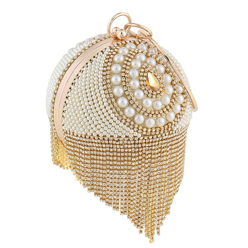 

2022new Dinner Bag women's 56 colors round tassel banquet handbag evening dress bag lipstick key bag luxury Rhinestone Pearl bag