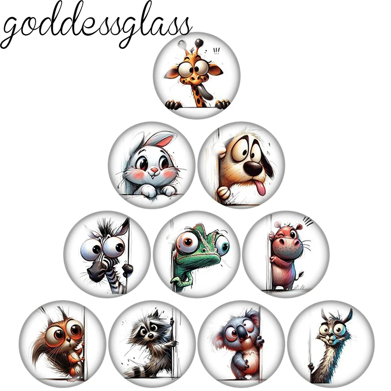 

Забавные выглядывающие животные, милый жираф, зебра, кролик, 12 мм/18 мм/20 мм/25 мм, круглый фотостеклянный кабошон, плоская задняя часть, изготовление ювелирных изделий