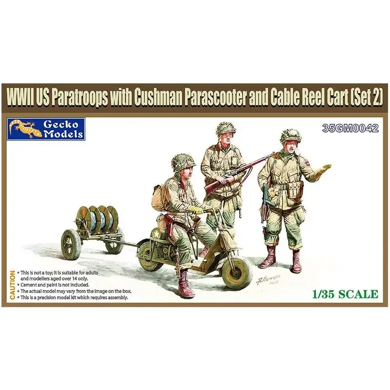 Gecko 35GM0042 1/35 Scale WW.II U S Paratroops with Cushman Parascooter & Cable Reel Cart (Set 2) Model Kit