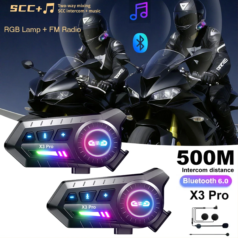 

1/2 шт. X3 Pro мотоциклетный шлем домофон беспроводная Bluetooth 6.0 гарнитура FM-радио Intercomunicador для 2 гонщиков 500 м домофон