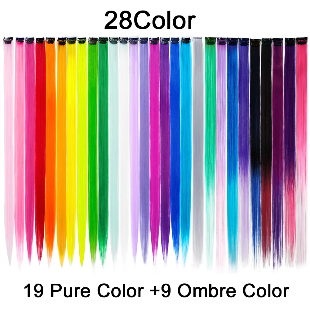 Colored Hair Extensions for Kids Straight Synthetic Hairpieces Clip in Rainbow Highlights Colorful Hair Accessories for Girls