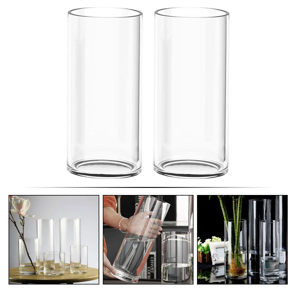 2Pcs Polished Mouth Glass Flower Vase Set Tall Cylinder Clear Vase for Garden Banquet Dinner Party Family Gathering Decor