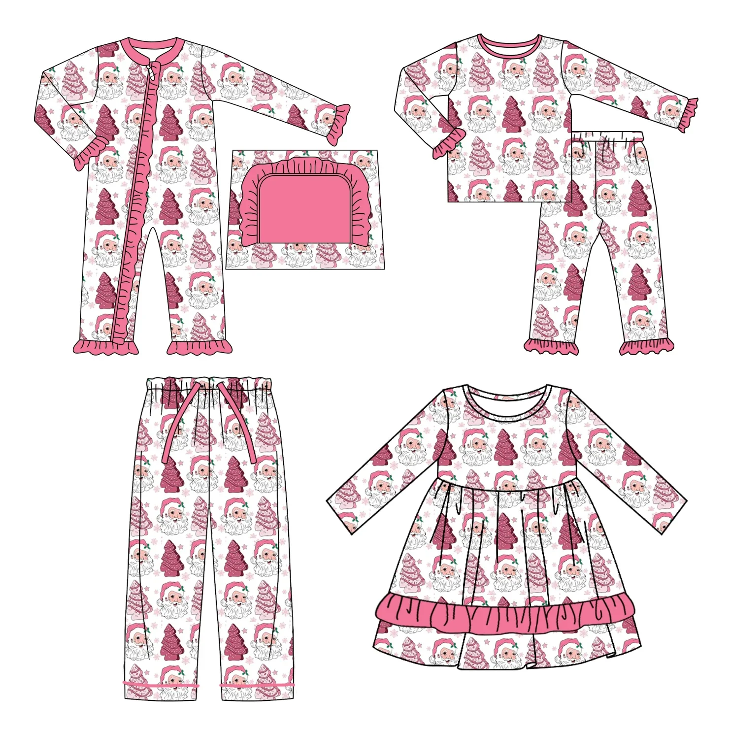 Pyjama à manches longues en dentelle imprimé arbre du Père Noël pour filles, pyjama FjLace, ensemble boutique pour enfants, combinaison zippée pour bébé, robe de Noël