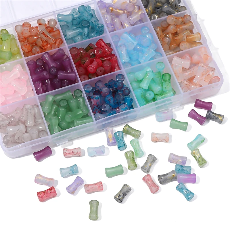 20pcs/bag 6x12mm Glass Beads Halo Dyed Sprinkled Golden Bamboo Section Beads Handmade DIY Making Necklace Bracelet Accessories