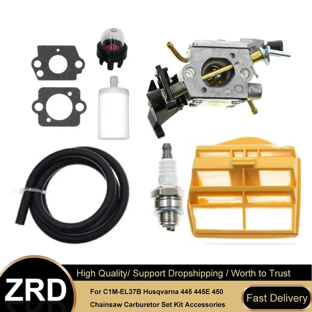 

Carburetor Kit for Husqvarna 445 450 Chainsaw - C1M-EL37B with Accessories