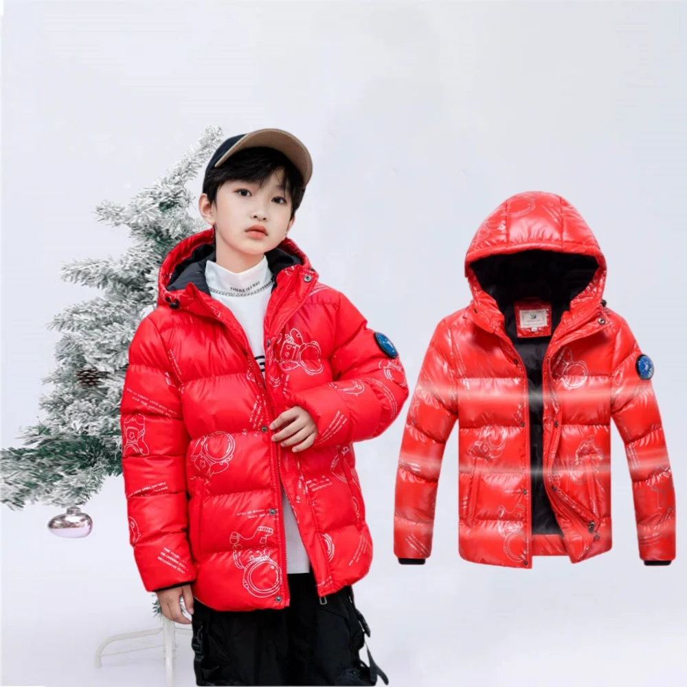 

Gentleman Kids Winter Thick Warm Windproof Waterproof Cotton Content Coat Handsome Boys Astronaut Print Cotton Padded Outwear