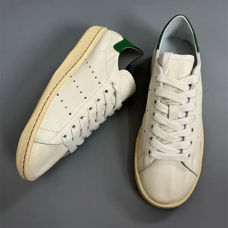 

Vintage Distressed Genuine Leather White Shoes, 2025 Summer New Women's Shoes, Soft Breathable Sports Casual Versatile Sneakers