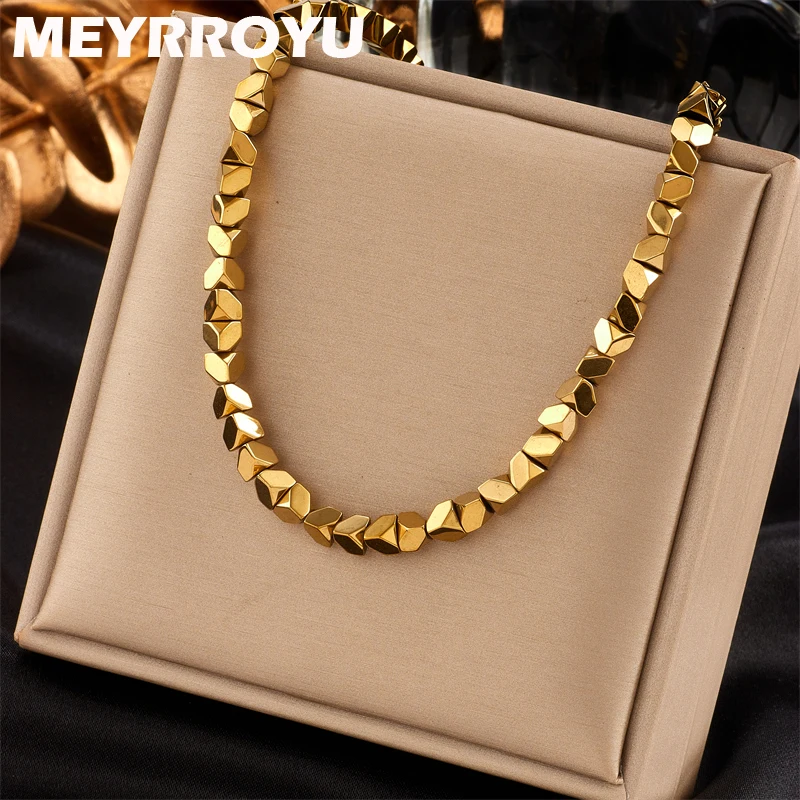 MEYRROYU 316L Stainless Steel Minimalist Metal Texture Women Collar Choker Necklace joyería acero inoxidable mujer Party Gift