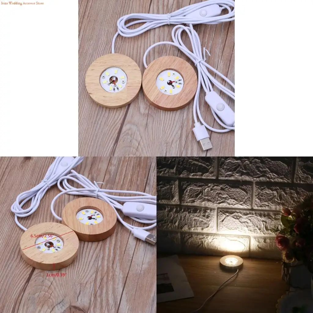 

G92D Round Wooden Base for Creative Crafts Solid Luminous Base for 3D Crystal